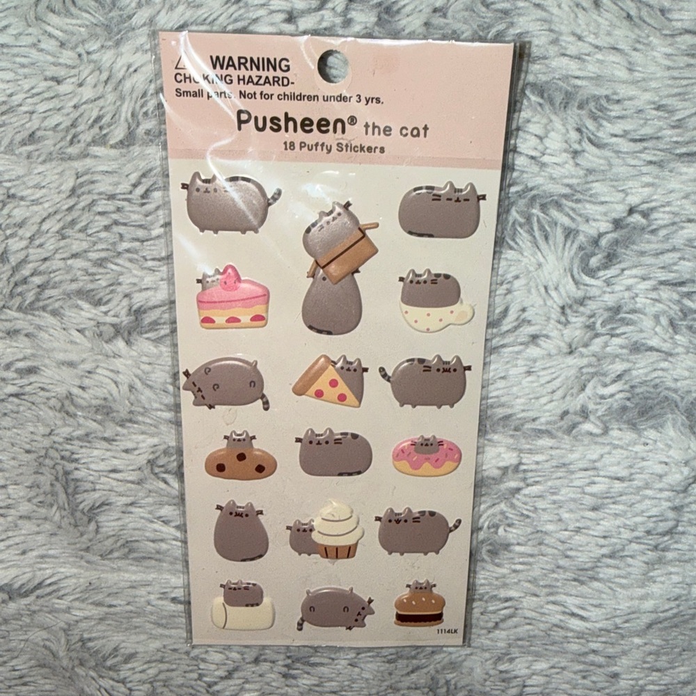 Pusheen the Cat Puffy Stickers with Gray and Pink Accents